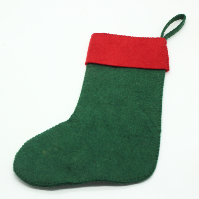 Handmade Felt Green Christmas Stocking with White Leaf Design - Image 6