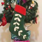 Handmade Felt Green Christmas Stocking with White Leaf Design