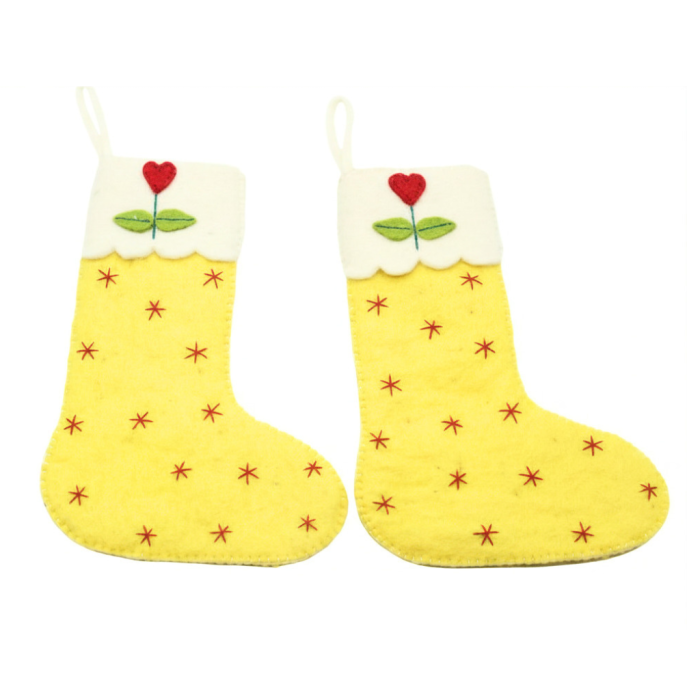 Handmade Felt Yellow Christmas Stocking with Cute Flower - Image 3