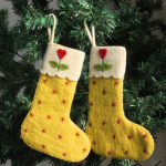 Handmade Felt Yellow Christmas Stocking with Cute Flower