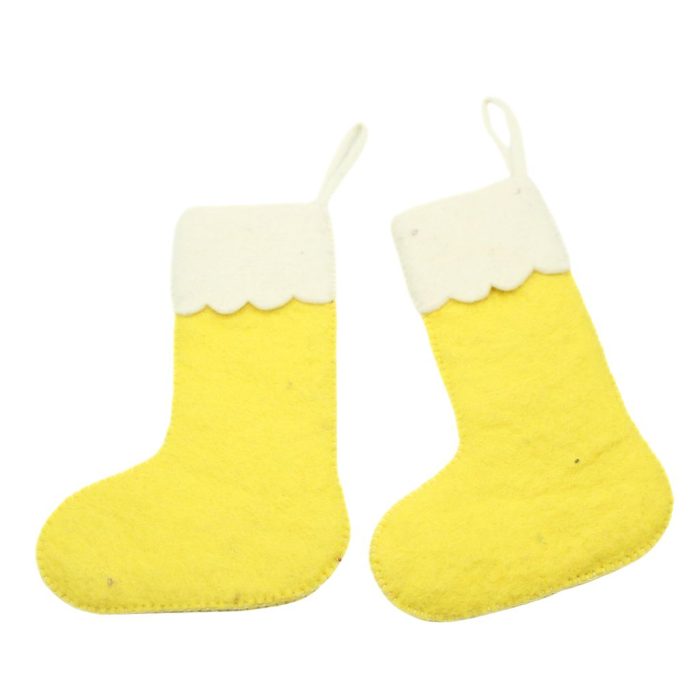 Handmade Felt Yellow Christmas Stocking with Cute Flower - Image 2