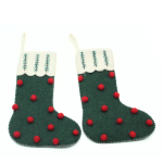 Handmade Felt Green Christmas Stocking with Red Cherry - Image 6