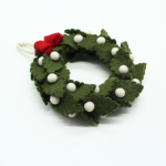 Handcrafted Felt Christmas Green Leaf Wreath with Red Bow and Snowy White Berries - Image 6