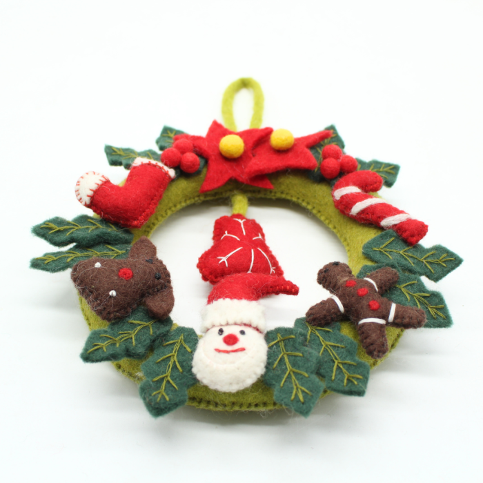 Handmade Felt Wreath for Christmas Decor with Santa, Candy Cane, Red Bow and Holiday Ornaments - Image 6