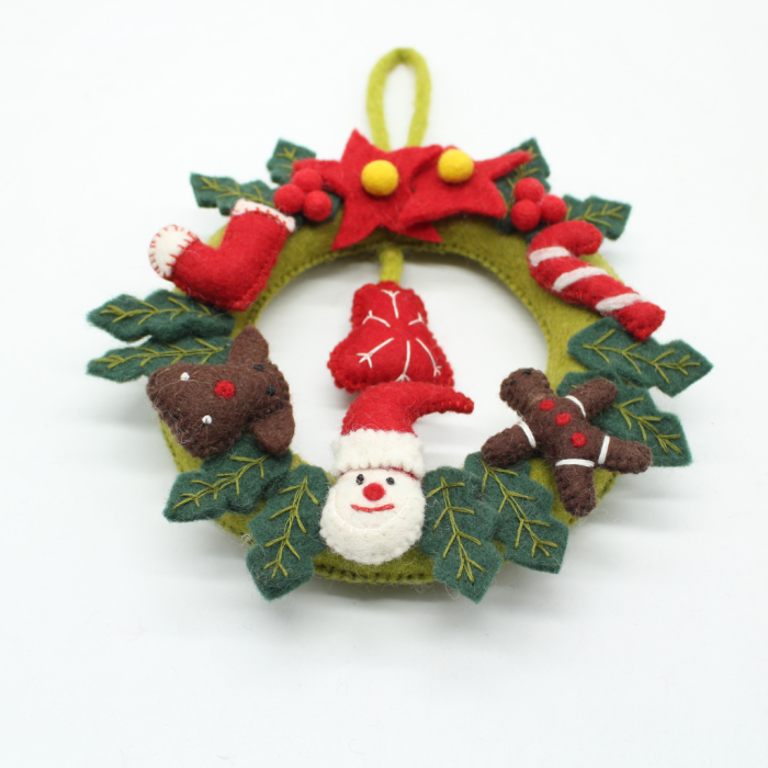 Handmade Felt Wreath for Christmas Decor with Santa, Candy Cane, Red Bow and Holiday Ornaments - Image 9