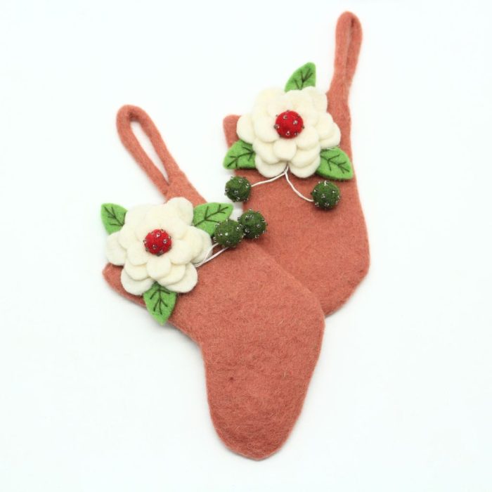 Handmade Christmas Stocking with Elegant White Flower Design - Image 5