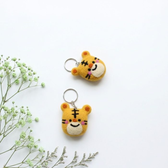 Handmade Felt Cute Tiger Face Keychain Crafted from 100% Natural Wool. - Image 3