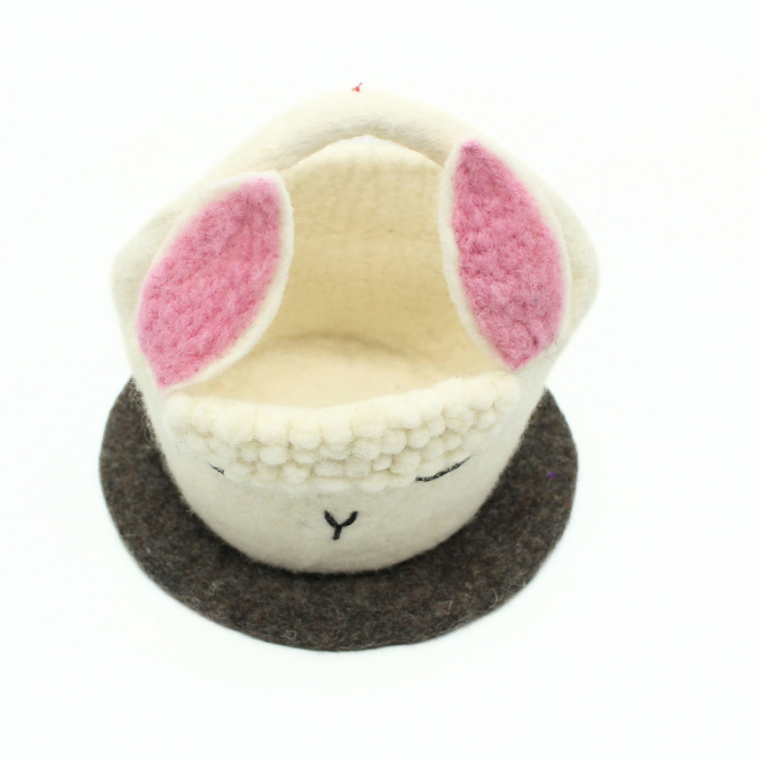 Handmade Felt White Bunny Easter Basket Crafted from 100% Natural Wool - Image 7