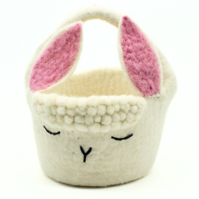 Handmade Felt White Bunny Easter Basket Crafted from 100% Natural Wool - Image 3