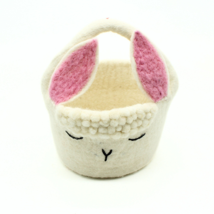 Handmade Felt White Bunny Easter Basket Crafted from 100% Natural Wool - Image 2