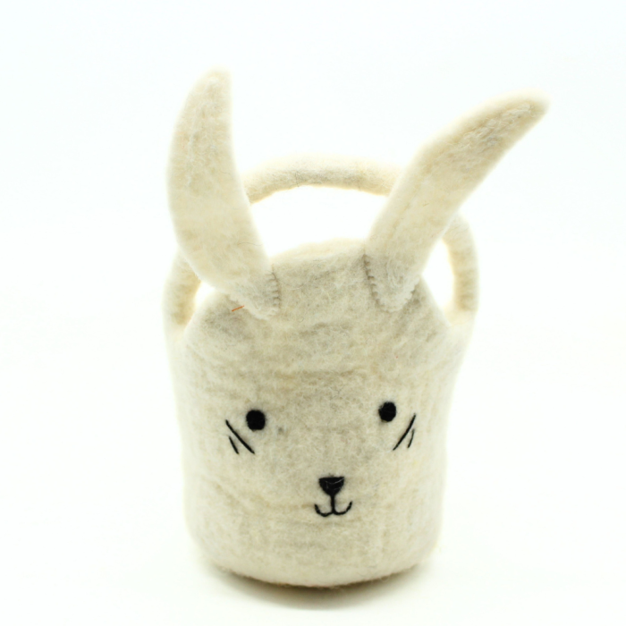 Handmade Felt White Bunny Basket Crafted from 100% Natural Wool - Image 5