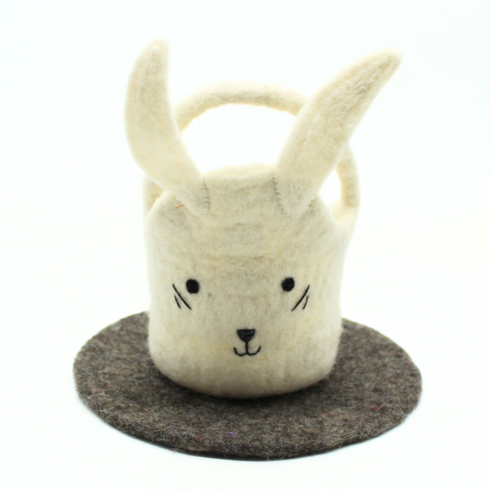 Handmade Felt White Bunny Basket Crafted from 100% Natural Wool - Image 4