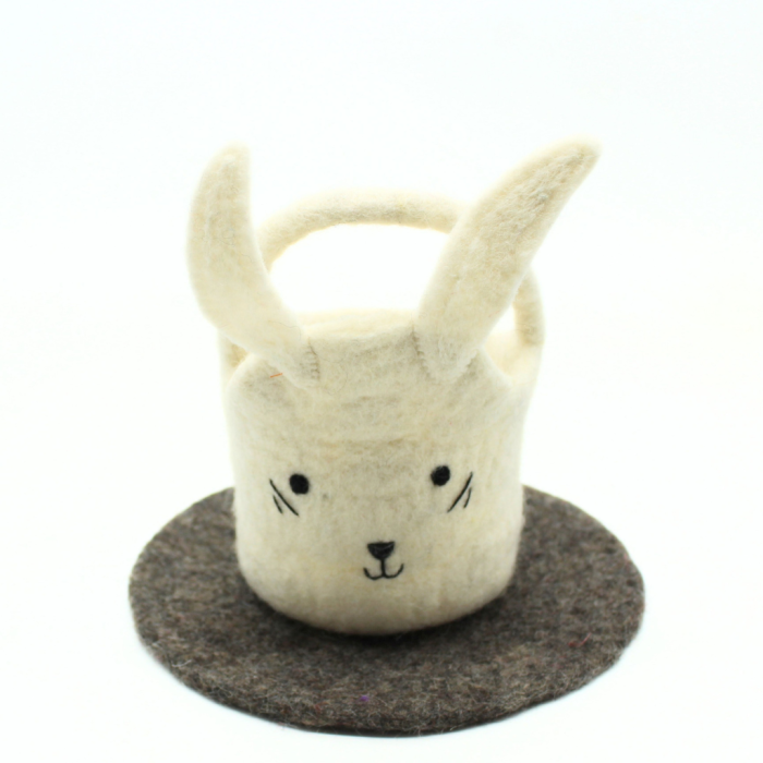Handmade Felt White Bunny Basket Crafted from 100% Natural Wool - Image 3