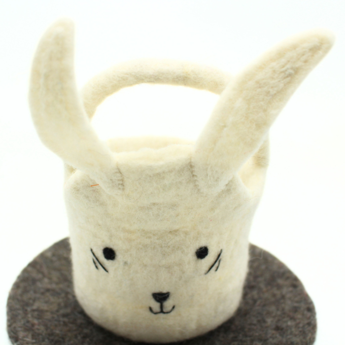 Handmade Felt White Bunny Basket Crafted from 100% Natural Wool - Image 2