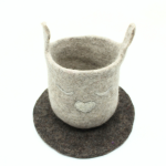 Handmade Felt Grey Easter Storage Basket with Heart Embroidery  Crafted from 100% Natural Wool - Image 2