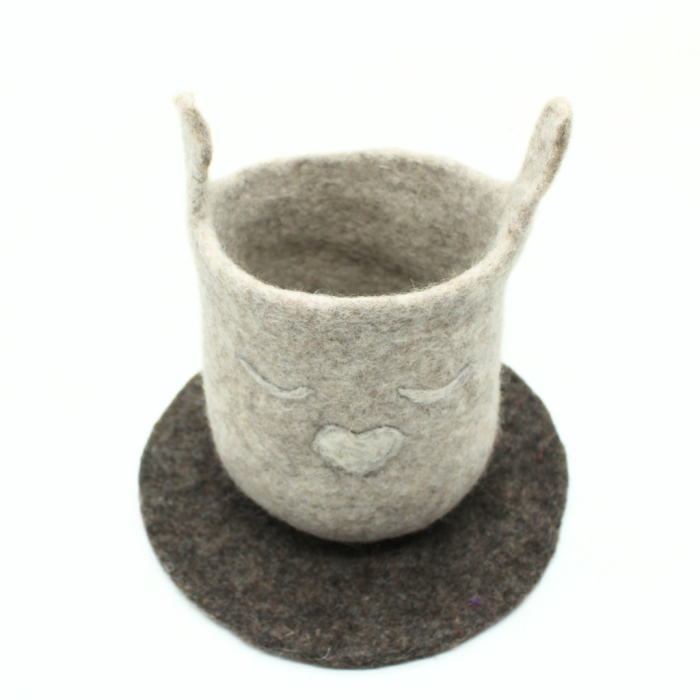 Handmade Felt Grey Easter Storage Basket with Heart Embroidery  Crafted from 100% Natural Wool - Image 2
