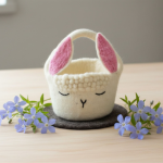 Handmade Felt White Bunny Easter Basket Crafted from 100% Natural Wool
