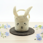 Handmade Felt White Bunny Basket Crafted from 100% Natural Wool