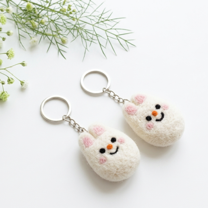 Handmade Smiley Bunny Felt Keychain Crafted from 100% Natural Wool - Image 5