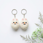 Handmade Smiley Bunny Felt Keychain Crafted from 100% Natural Wool - Image 2
