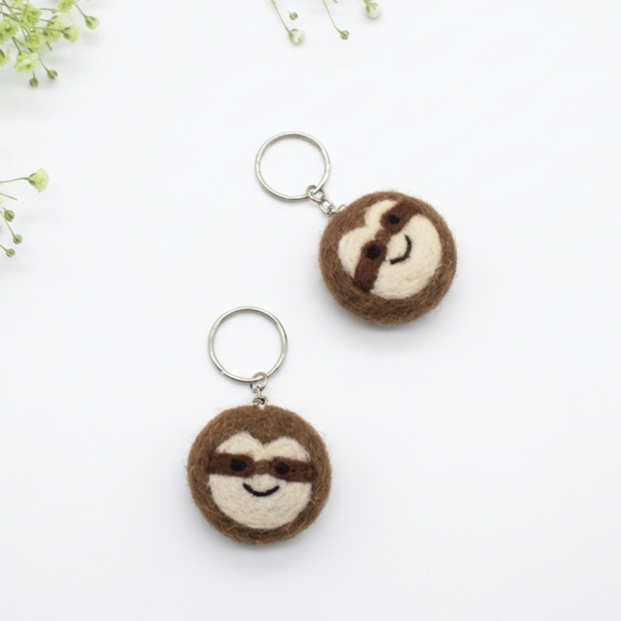 Handmade Felt Sloth Face Keychain Crafted from 100% Natural Wool. - Image 4