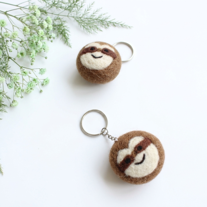 Handmade Felt Sloth Face Keychain Crafted from 100% Natural Wool. - Image 5