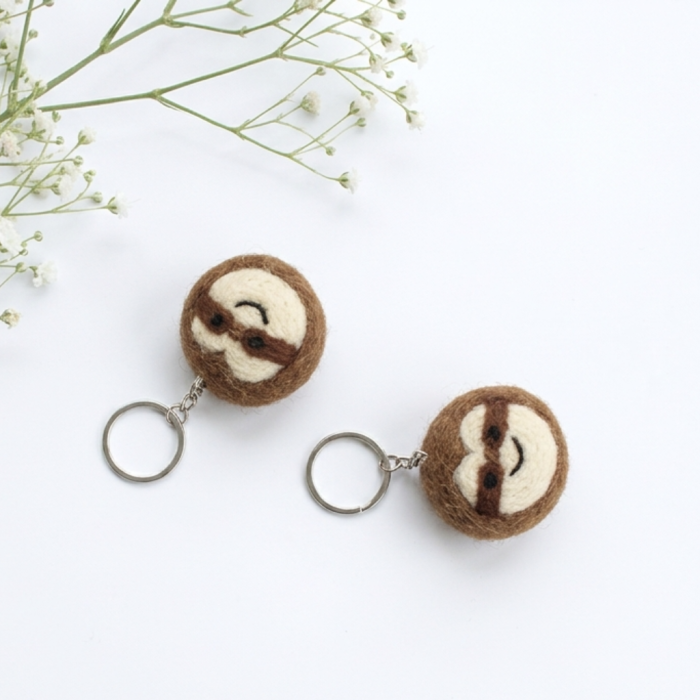Handmade Felt Sloth Face Keychain Crafted from 100% Natural Wool. - Image 6