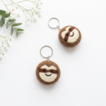 Handmade Felt Sloth Face Keychain Crafted from 100% Natural Wool.