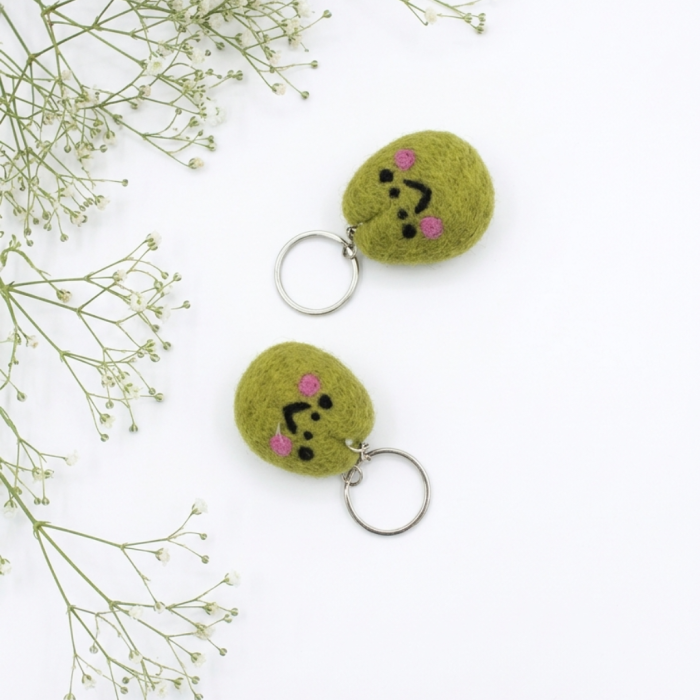Handmade Felt Cute Smiley Face Green Keychain Crafted from 100% Natural Wool - Image 6
