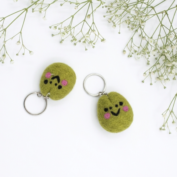 Handmade Felt Cute Smiley Face Green Keychain Crafted from 100% Natural Wool - Image 5