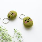 Handmade Felt Cute Smiley Face Green Keychain Crafted from 100% Natural Wool