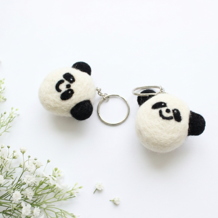 Handmade Felt Panda Face Keychain Crafted from 100% Natural Wool - Image 6
