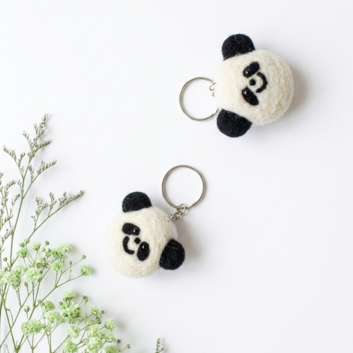 Handmade Felt Panda Face Keychain Crafted from 100% Natural Wool - Image 4