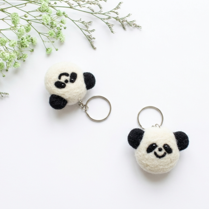 Handmade Felt Panda Face Keychain Crafted from 100% Natural Wool - Image 3