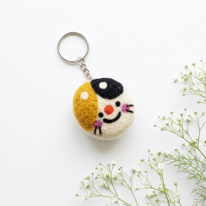 Handmade Felt Cat Face Keychain Crafted from 100% Natural Wool - Image 2