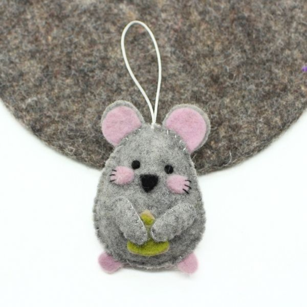Felt Ornament Handmade Felt Gray Mouse Ornament - Image 1