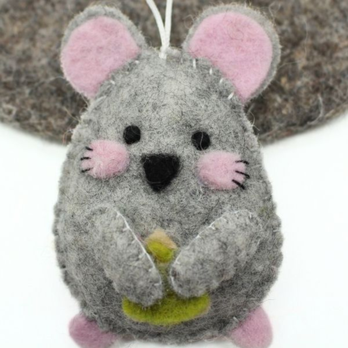 Handmade Felt Gray Mouse Ornament - Image 3