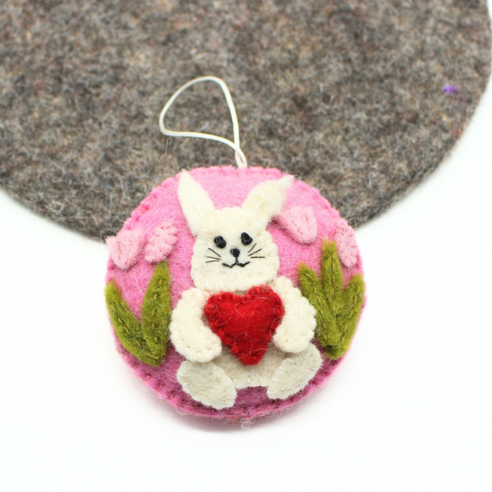 Handmade Felt Easter Ornament with White Bunny - Image 3