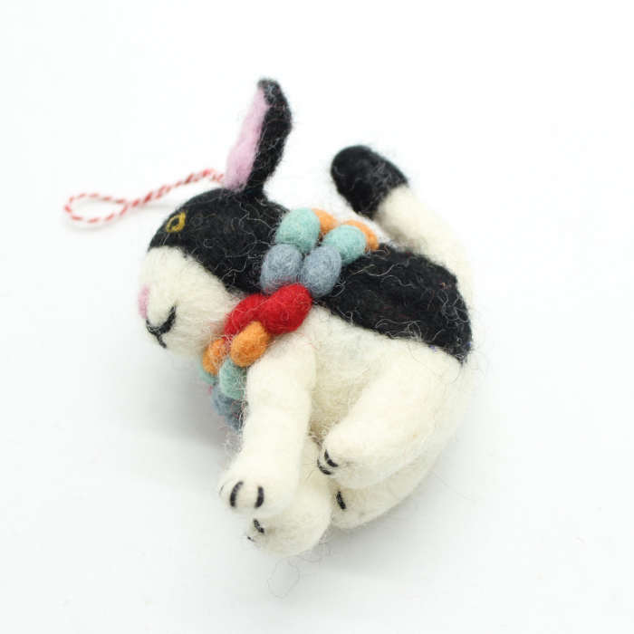 Handmade Felt Cat with Pom-Pom Collar - Image 2