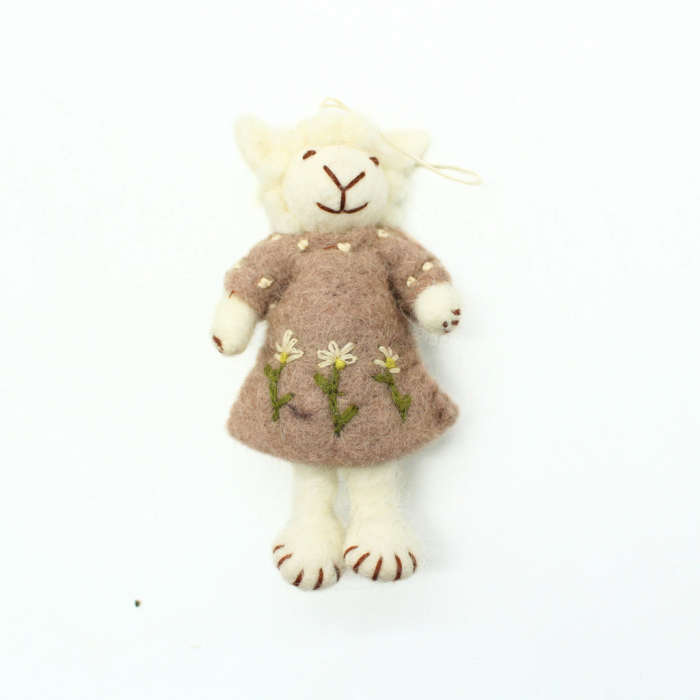 Handmade Felt Sheep with Embroidered Dress - Image 5