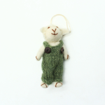 Handmade Felt White Sheep with Green Dress - Image 5