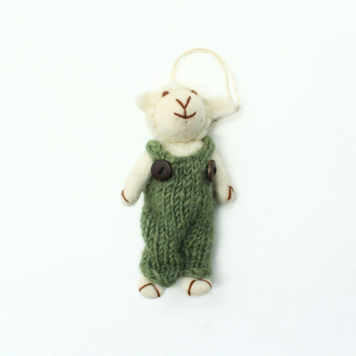 Handmade Felt White Sheep with Green Dress - Image 5