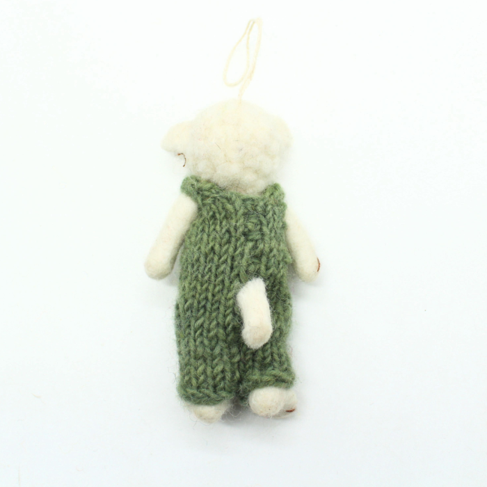 Handmade Felt White Sheep with Green Dress - Image 4