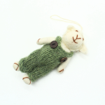 Handmade Felt White Sheep with Green Dress - Image 3