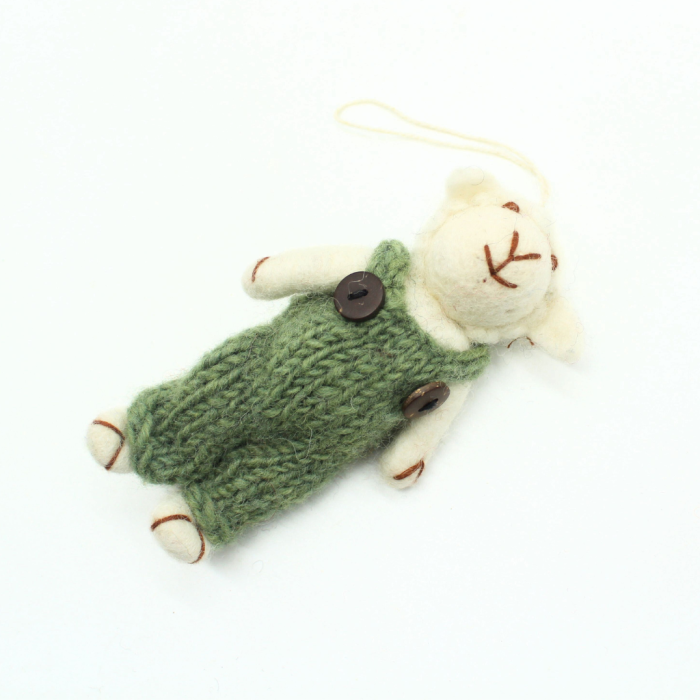 Handmade Felt White Sheep with Green Dress - Image 3