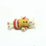 Handmade white Sheep with a Striped Dress and Yellow Vest - Image 4