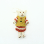 Handmade white Sheep with a Striped Dress and Yellow Vest