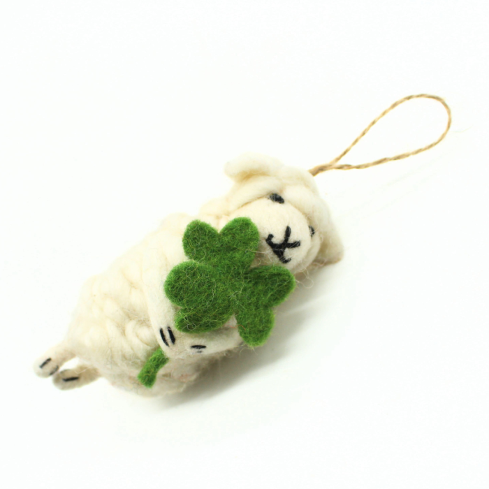 Handmade Felt sheep ornament with Lucky shamrock lamb - Image 4