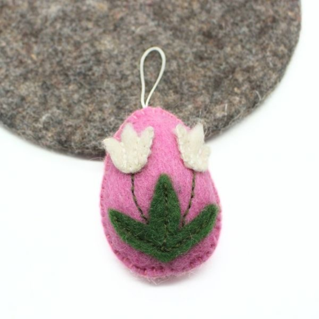 Felt Easter Collection Handmade Felt Easter Egg Ornament with White Flower - Image 1
