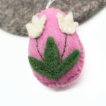 Handmade Felt Easter Egg Ornament with White Flower - Image 3